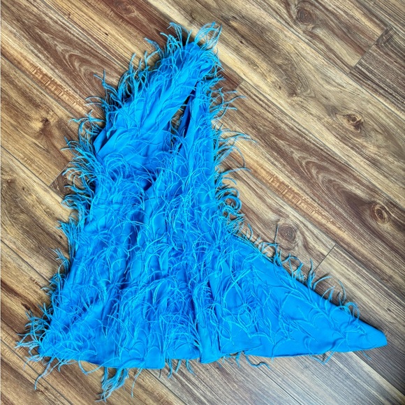 Cult Gaia Eliana Dress Lake Blue Feather Embellished Size XS - Picture 10 of 13